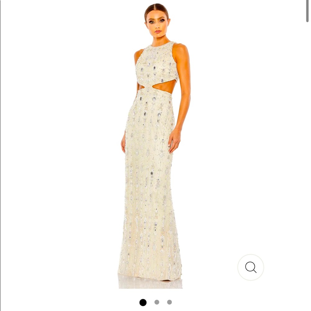 BRAND NEW Mac Duggal #5740 pearl embellished cut out beaded gown size 6 Ivory